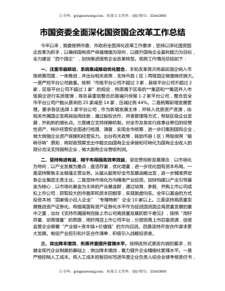 市国资委全面深化国资国企改革工作总结