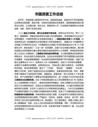 市国资委工作总结