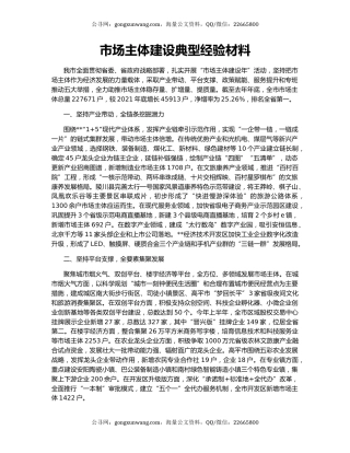 市场主体建设典型经验材料