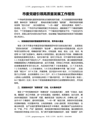 市委党建引领高质量发展工作报告