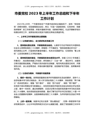 市委党校2023年上半年工作总结和下半年工作计划