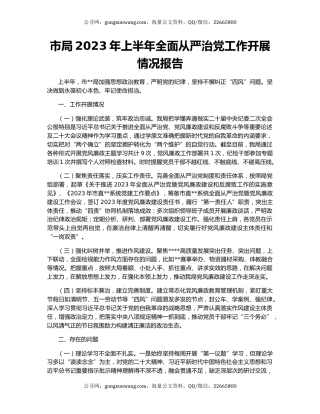 市局2023年上半年全面从严治党工作开展情况报告