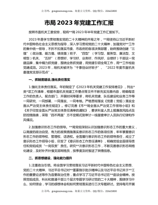 市局2023年党建工作汇报