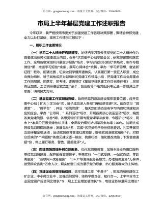 市局上半年基层党建工作述职报告