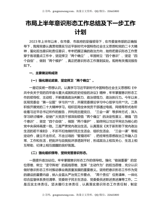市局上半年意识形态工作总结及下一步工作计划