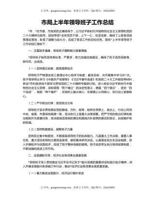 市局上半年领导班子工作总结