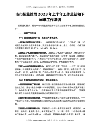 市市场监管局2023年上半年工作总结和下半年工作谋划