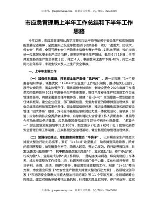 市应急管理局上半年工作总结和下半年工作思路