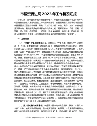 市投资促进局2023年工作情况汇报