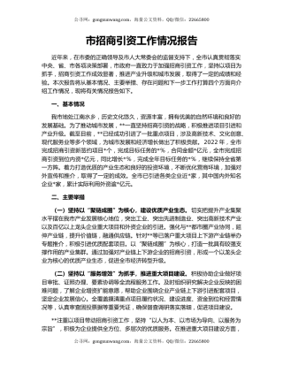 市招商引资工作情况报告