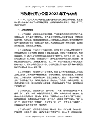 市政务公开办公室2023年工作总结