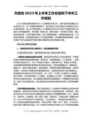 市政协2023年上半年工作总结和下半年工作谋划