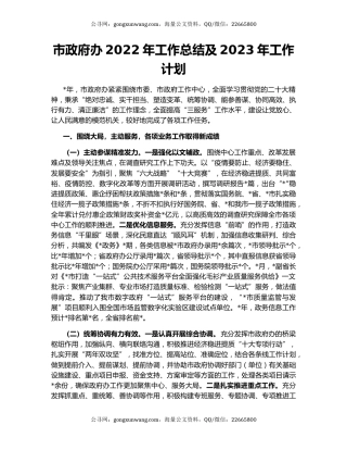 市政府办2022年工作总结及2023年工作计划