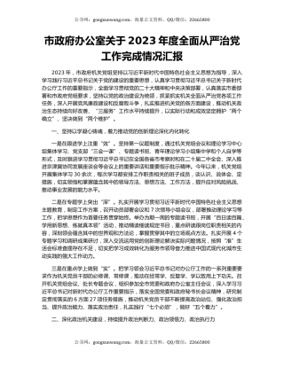 市政府办公室关于2023年度全面从严治党工作完成情况汇报