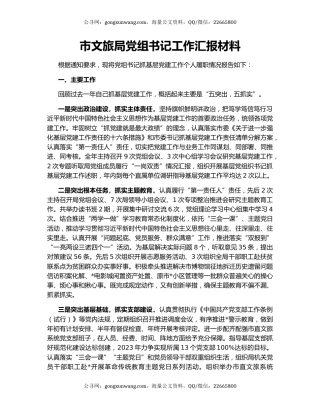 市文旅局党组书记工作汇报材料