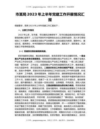 市某局2023年上半年党建工作开展情况汇报