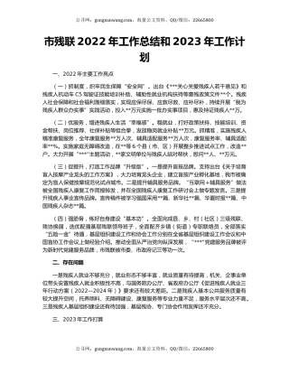 市残联2022年工作总结和2023年工作计划