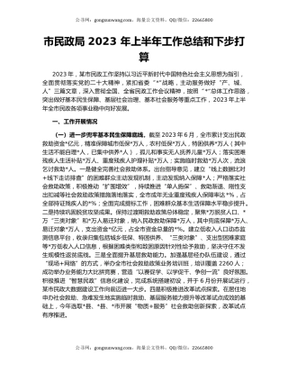 市民政局 2023 年上半年工作总结和下步打算