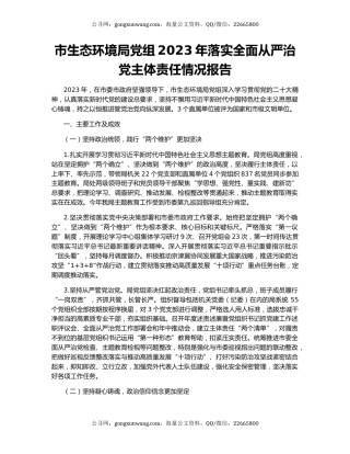 市生态环境局党组2023年落实全面从严治党主体责任情况报告