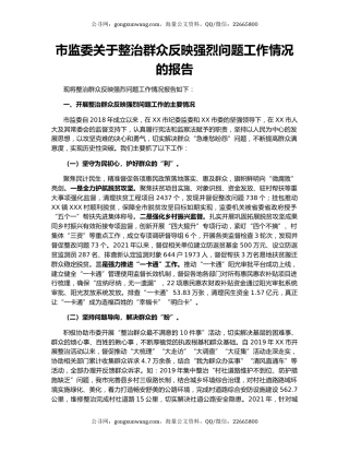 市监委关于整治群众反映强烈问题工作情况的报告