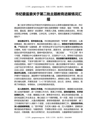 市纪委监委关于第二批主题教育进展情况汇报
