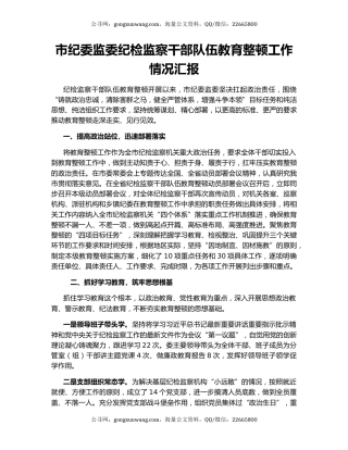 市纪委监委纪检监察干部队伍教育整顿工作情况汇报