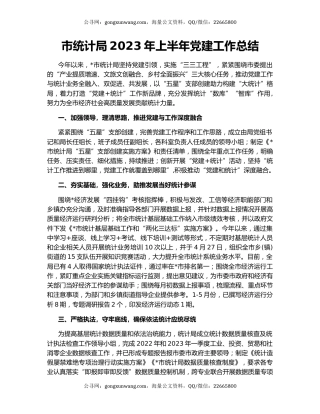 市统计局2023年上半年党建工作总结