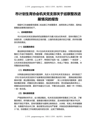 市计划生育协会机关党支部关于巡察整改进展情况的报告