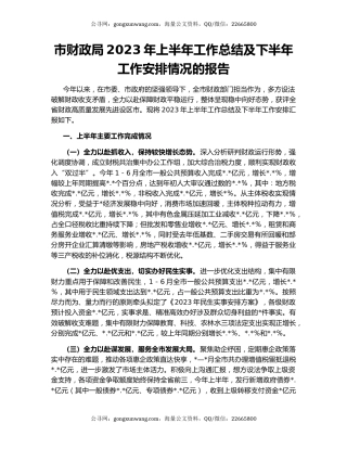 市财政局2023年上半年工作总结及下半年工作安排情况的报告