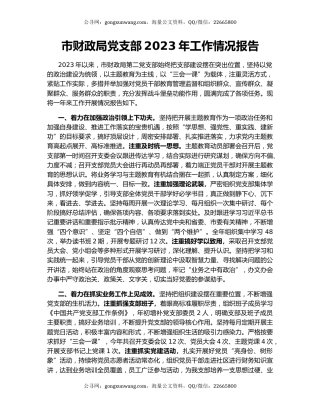市财政局党支部2023年工作情况报告