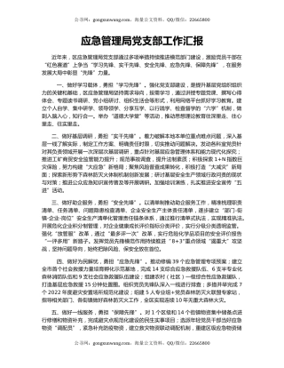 应急管理局党支部工作汇报