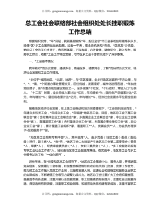总工会社会联络部社会组织处处长挂职锻炼工作总结