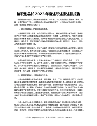 挂职副县长2023年度述职述廉述德报告