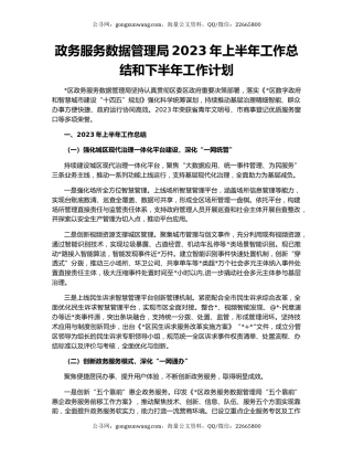 政务服务数据管理局2023年上半年工作总结和下半年工作计划
