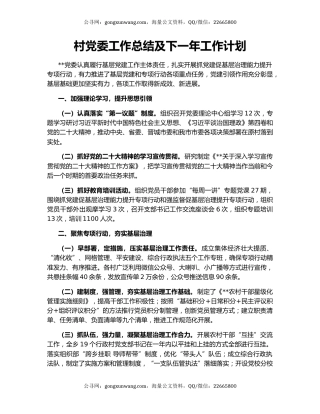 村党委工作总结及下一年工作计划