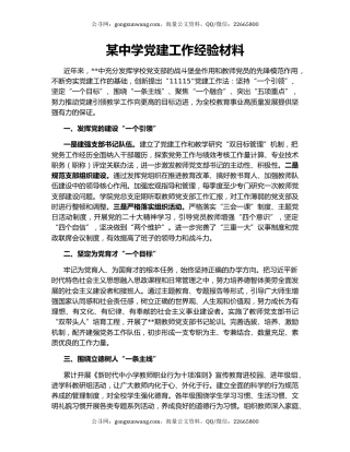 某中学党建工作经验材料