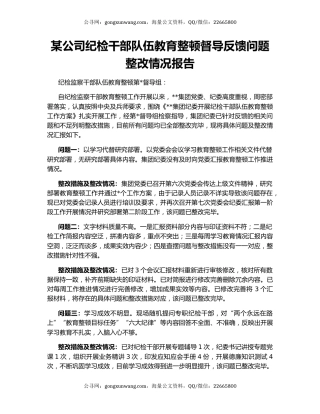 某公司纪检干部队伍教育整顿督导反馈问题整改情况报告