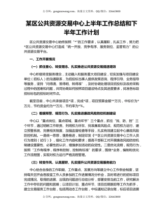 某区公共资源交易中心上半年工作总结和下半年工作计划