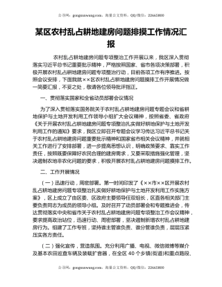 某区农村乱占耕地建房问题排摸工作情况汇报