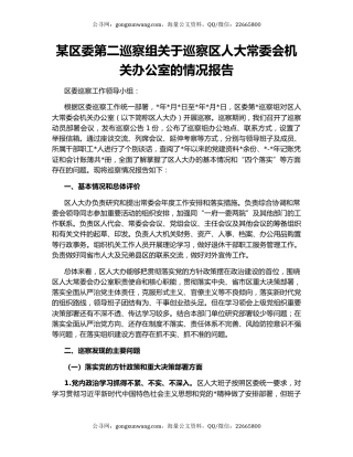 某区委第二巡察组关于巡察区人大常委会机关办公室的情况报告