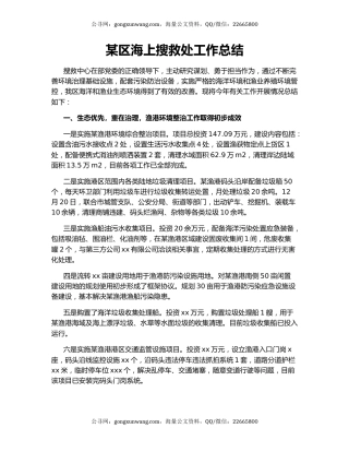 某区海上搜救处工作总结