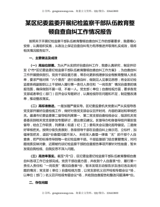 某区纪委监委开展纪检监察干部队伍教育整顿自查自纠工作情况报告