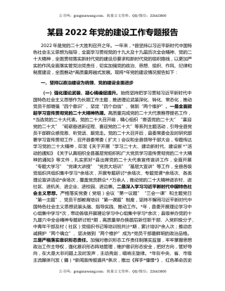某县2022年党的建设工作专题报告