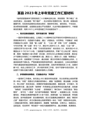 某县2023年上半年党建工作汇报材料