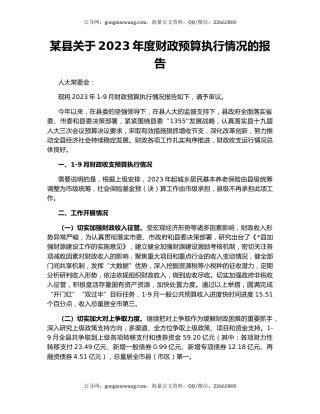 某县关于2023年度财政预算执行情况的报告