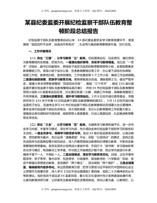 某县纪委监委开展纪检监察干部队伍教育整顿阶段总结报告