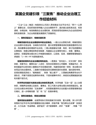 某国企党建引领“三聚焦”推动企业治理工作经验材料