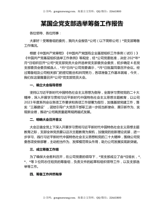 某国企党支部选举筹备工作报告