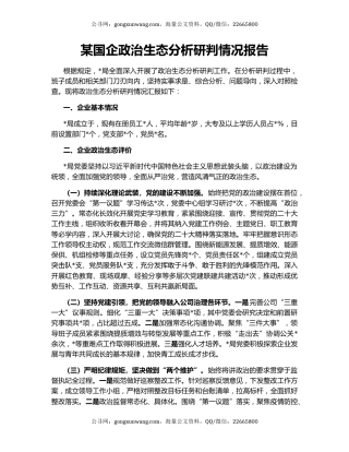某国企政治生态分析研判情况报告