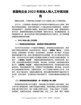 某国有企业2022年度选人用人工作情况报告